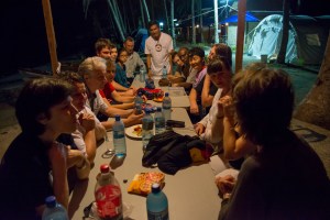Team meeting back at the camp on one of the calm evenings without rain (photo by Norwegian Red Cross)