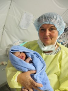 Monica, the outspoken midwife, with "my" first child
